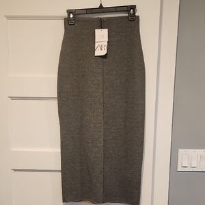 Zara Gray Knitted Pencil Skirt Sz S